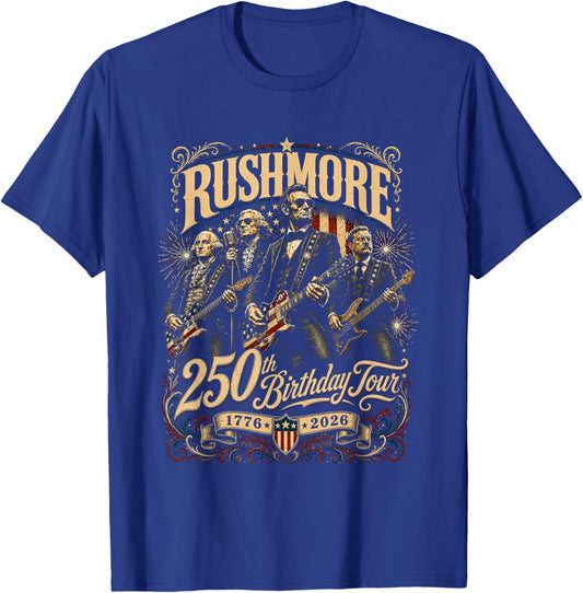 Funny Mount Rushmore 250th Birthday Tour Rockstar Graphic T-Shirt - T-Shirt | Royal