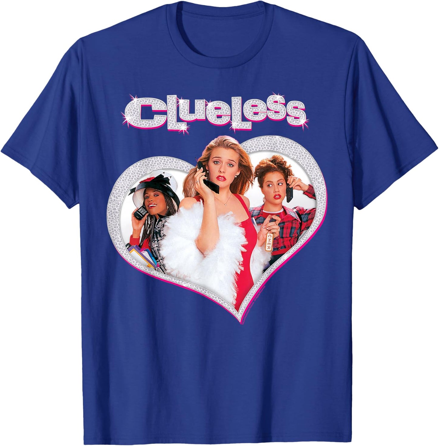 Clueless Cher Dionne Tai Sparkle Bedazzled Heart Cell Phone T-Shirt - T-Shirt | Royal