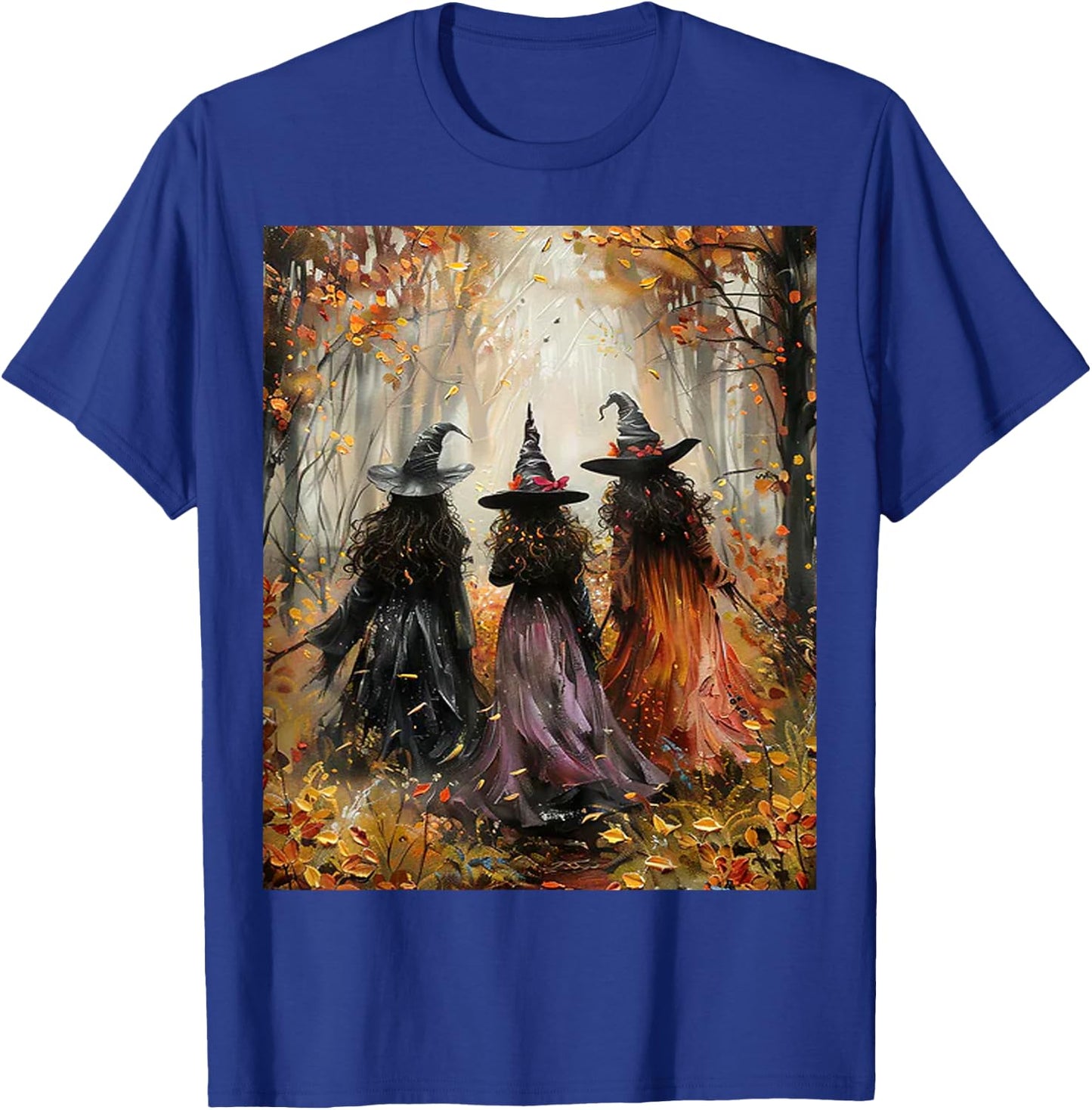 Autumn Three Witches Leaves Painting Art T-Shirt - T-Shirt | Royal