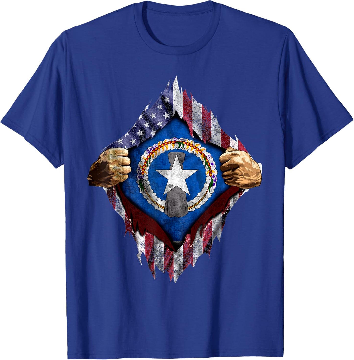 Saipan American Flag Shirt - CNMI seal T shirt T-Shirt - T-Shirt | Royal