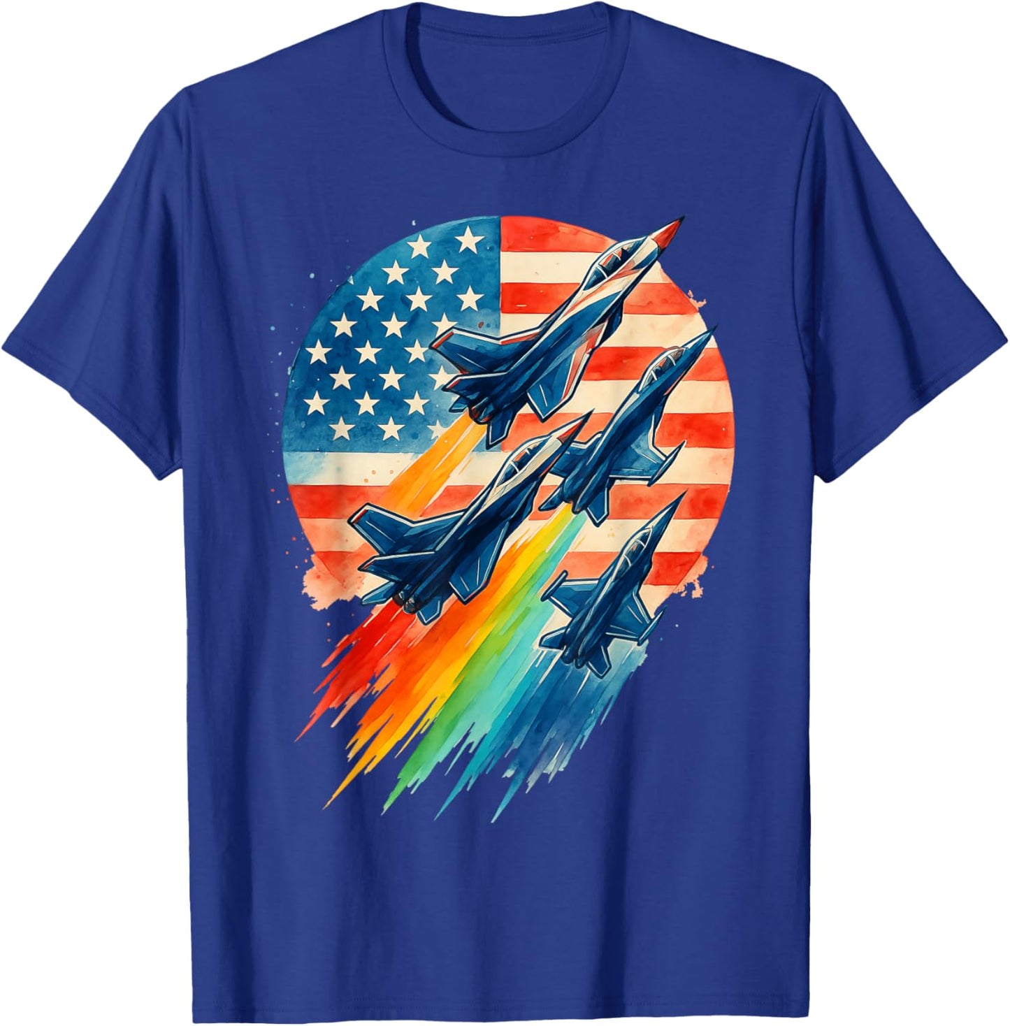 Vintage Fighter American Flag Fighter Jet 4th of July T-Shirt - T-Shirt | Royal