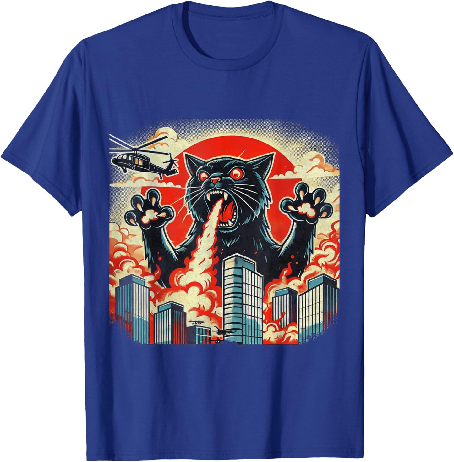 Catzilla Cat Japanese Art Funny Cat Gifts Women Kids T-Shirt - T-Shirt | Royal
