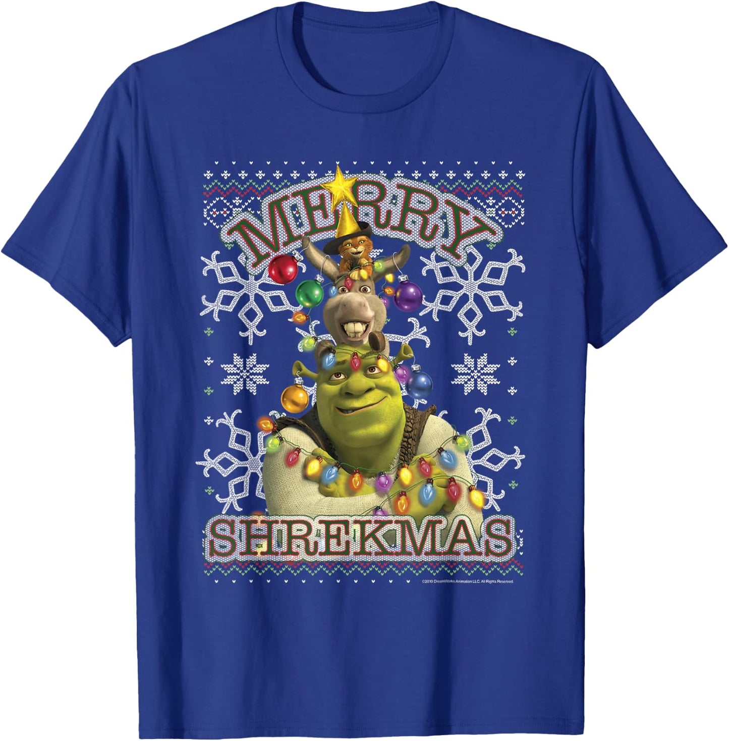 Shrek Donkey & Puss Merry Shrekmas Holiday Text Poster T-Shirt - T-Shirt | Royal