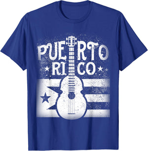 Puerto Rican | Cuatro Guitar Puerto Rico Flag T Shirt T-Shirt - T-Shirt | Royal
