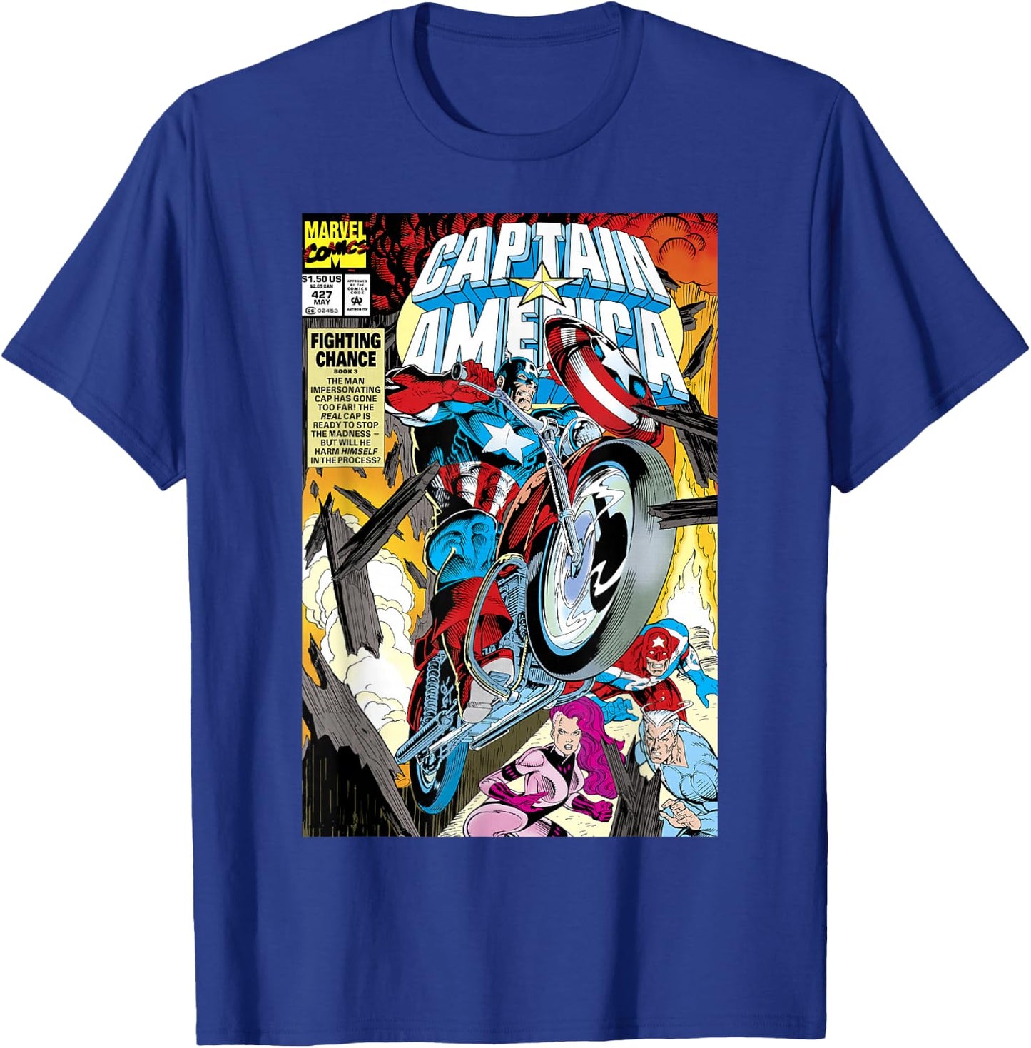 Marvel Captain America Fighting Chance Book 3 Comic Cover T-Shirt - T-Shirt | Royal