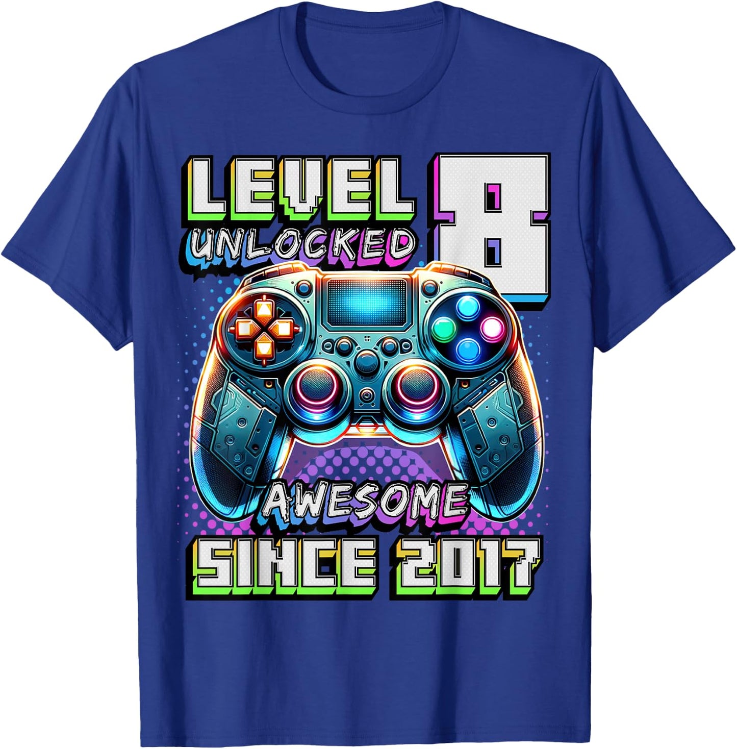 8th Birthday Boy Level 8 Gamer 8 Year Video Game Party T-Shirt - T-Shirt | Royal