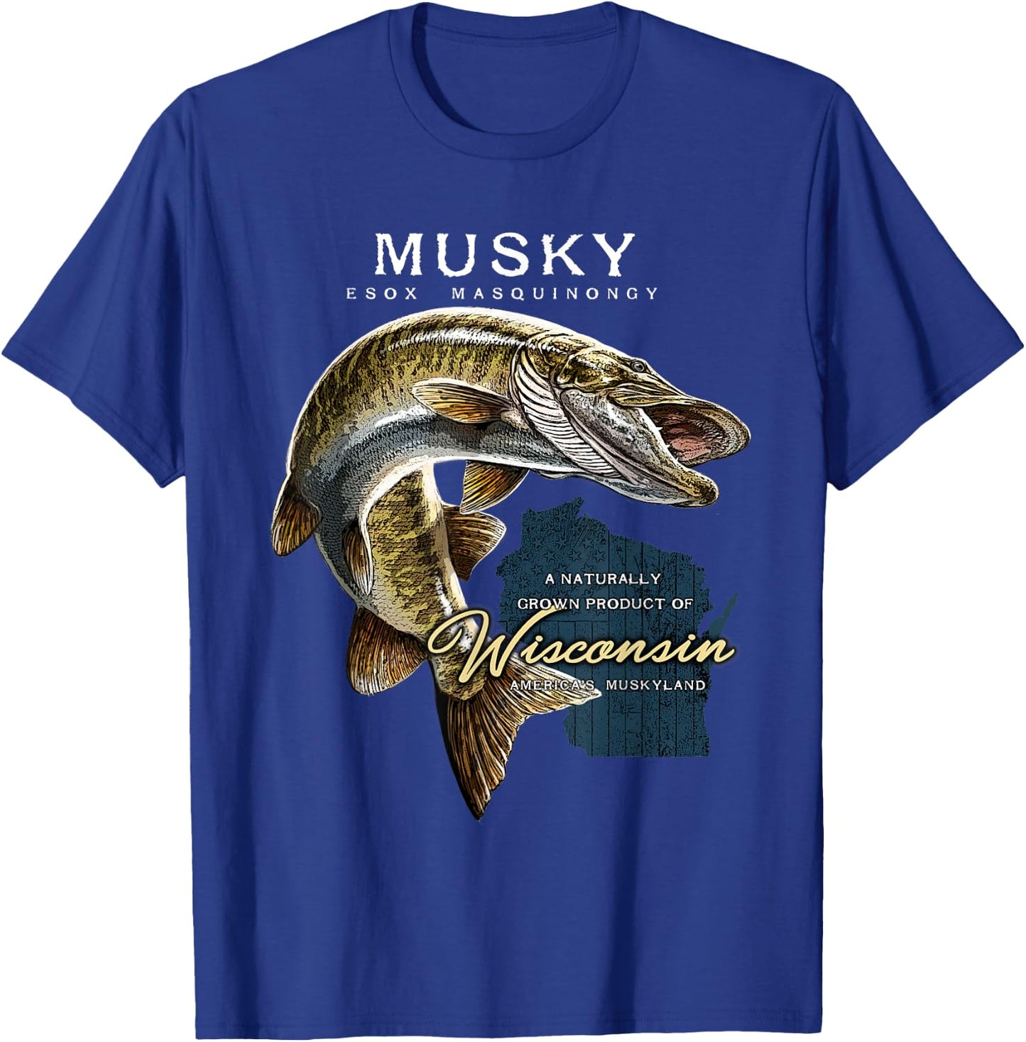 Musky Fishing Wisconsin T-Shirt - T-Shirt | Royal