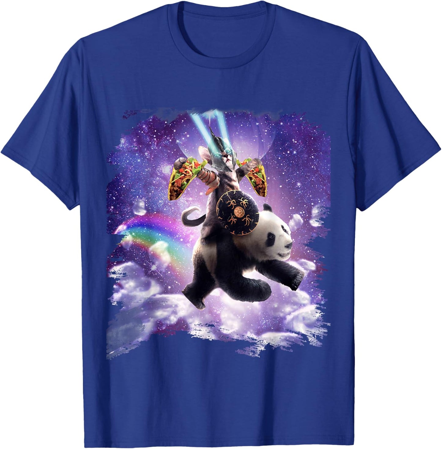 Lazer Warrior Space Cat Riding Panda With Taco T-Shirt - T-Shirt | Royal