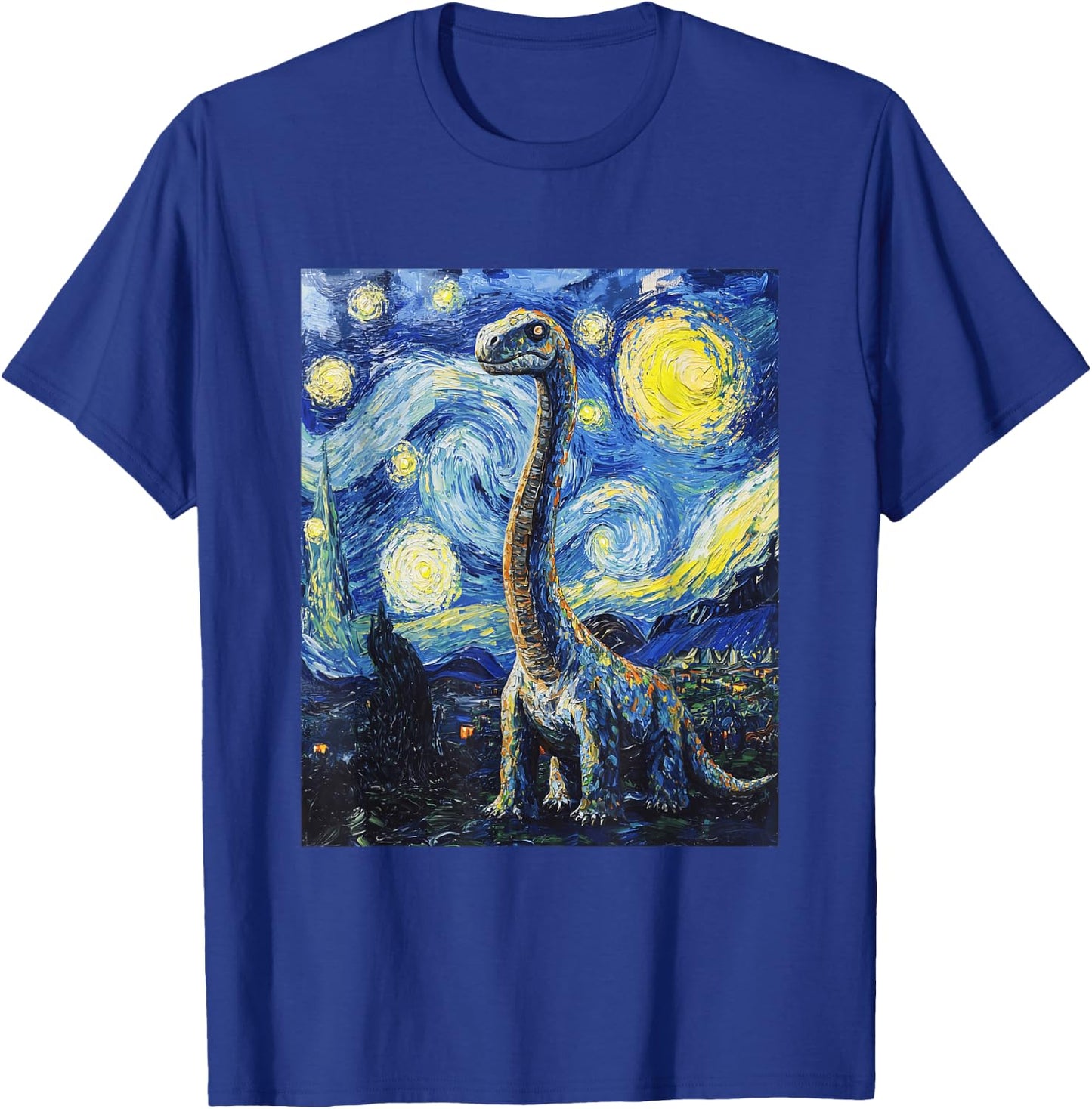 Brachiosaurus Dinosaur Dino - Van Gogh Style - Starry Night T-Shirt - T-Shirt | Royal