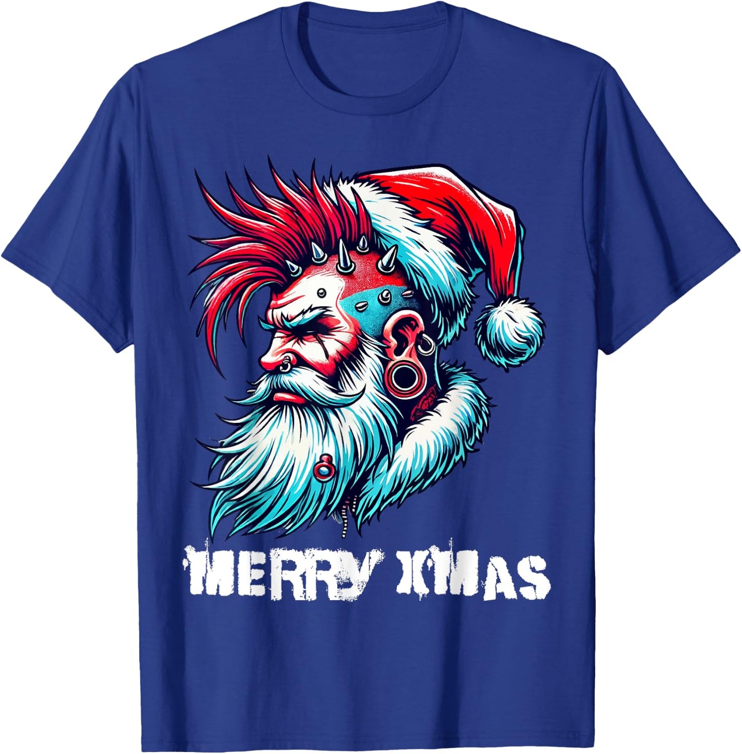 Merry X-Mas Punk Rock Santa Claus Christmas Holiday T-Shirt - T-Shirt | Royal