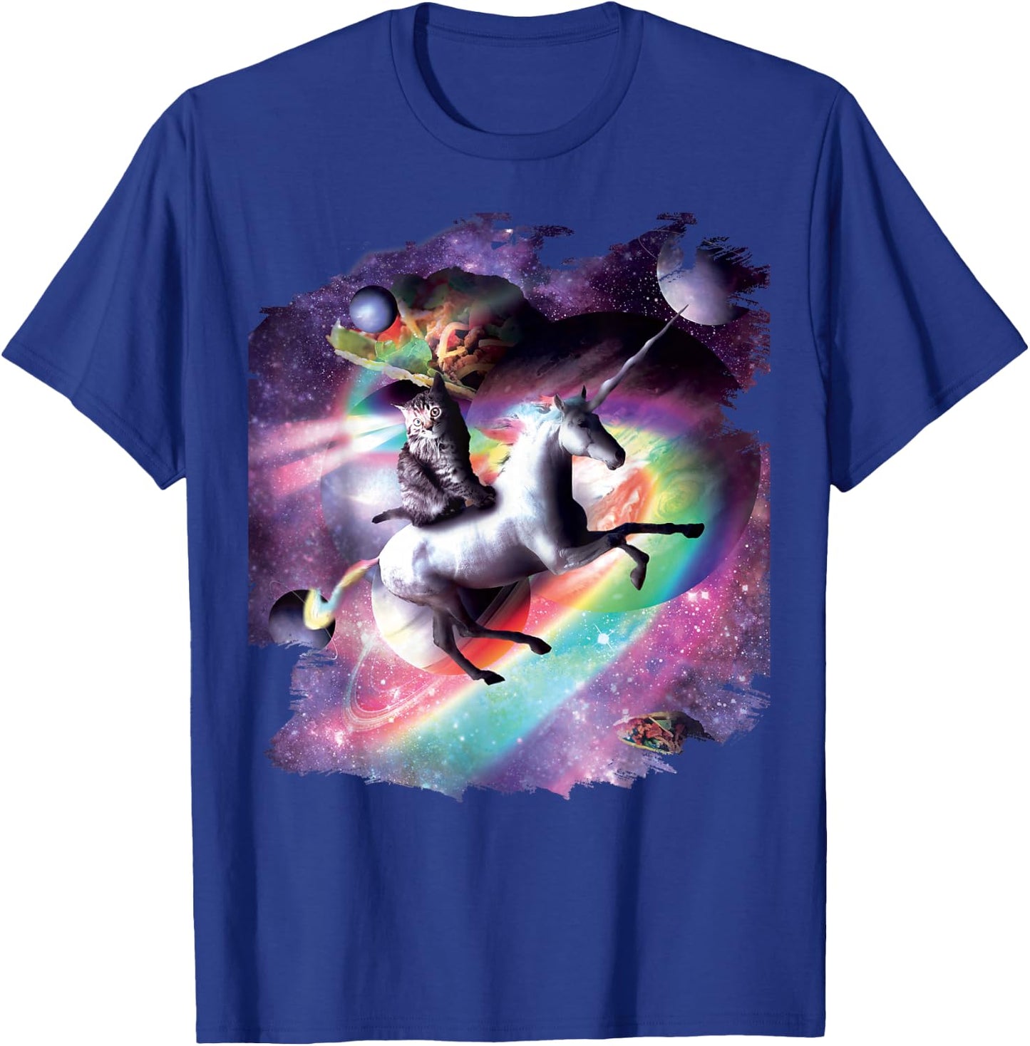 Space Cat Riding Unicorn - Laser, Tacos and Rainbow T-Shirt - T-Shirt | Royal