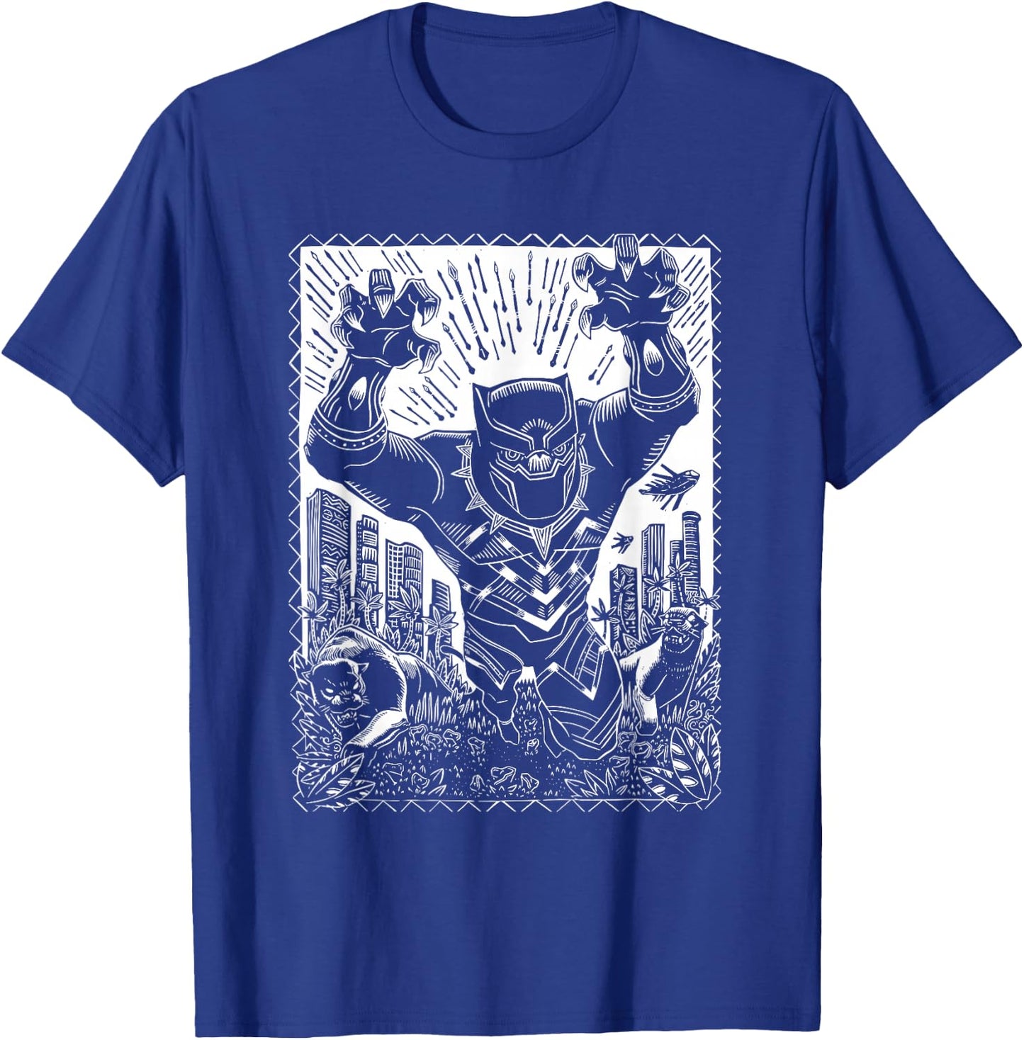 Marvel Black Panther Linocut Black T-Shirt - T-Shirt | Royal