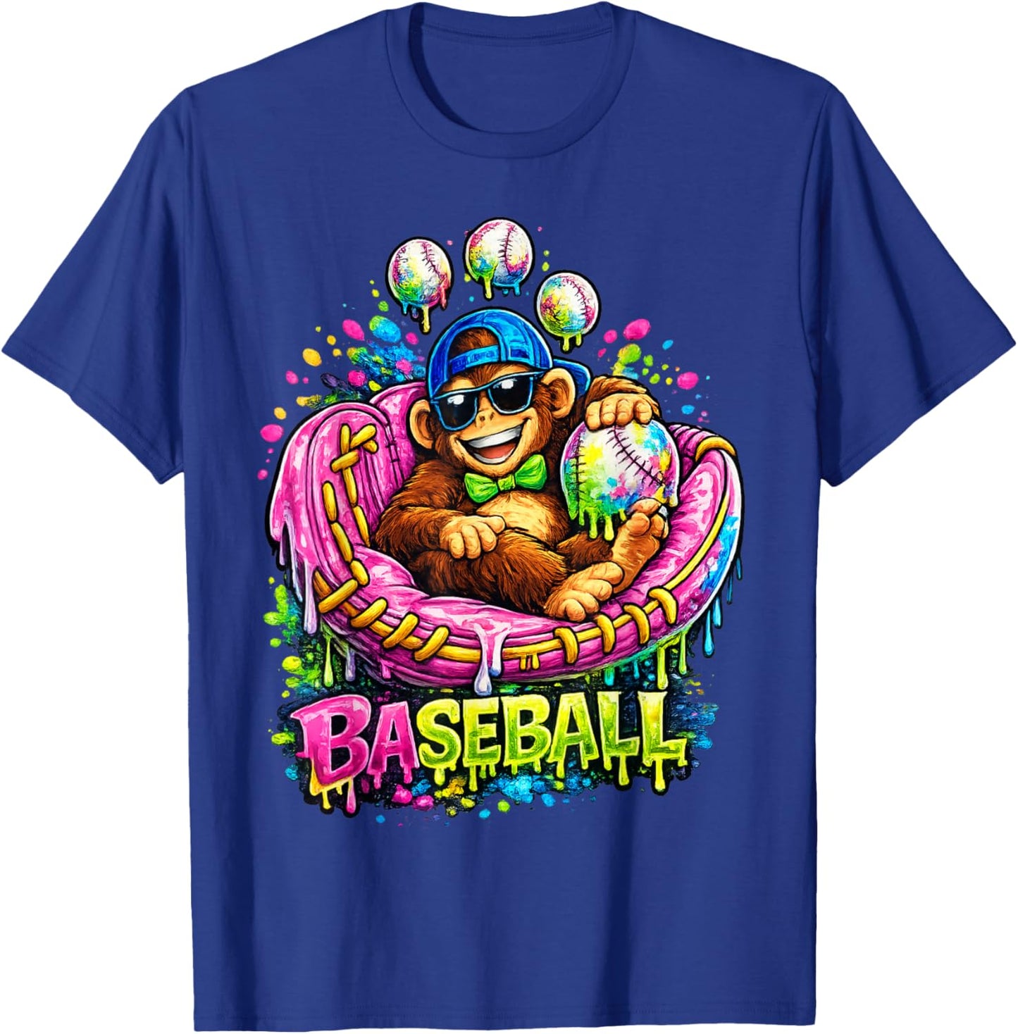 Monkey Funny Animals Baseball Ice Cream Drip Cool T-Shirt - T-Shirt | Royal