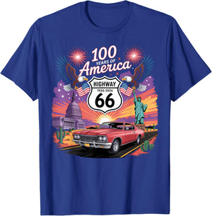 Highway 66 Centennial Car Anniversary 100 Years 1926-2026 T-Shirt - T-Shirt | Royal