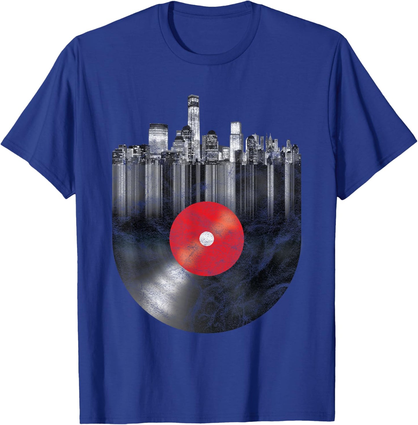New York City Skyline Vinyl Record NYC Big Apple Turntable T-Shirt - T-Shirt | Royal