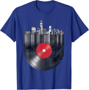 New York City Skyline Vinyl Record NYC Big Apple Turntable T-Shirt - T-Shirt | Royal