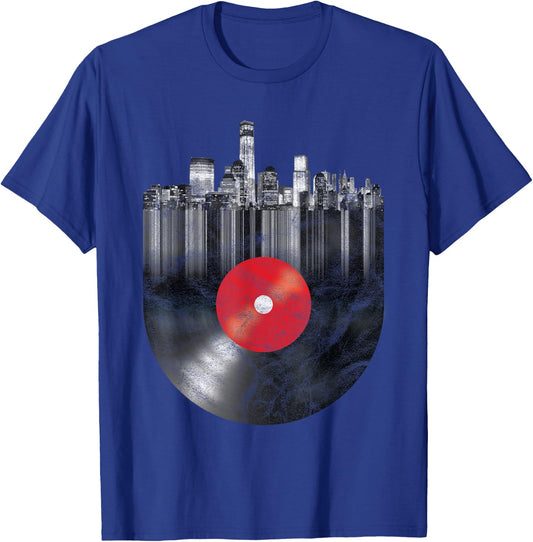New York City Skyline Vinyl Record NYC Big Apple Turntable T-Shirt - T-Shirt | Royal