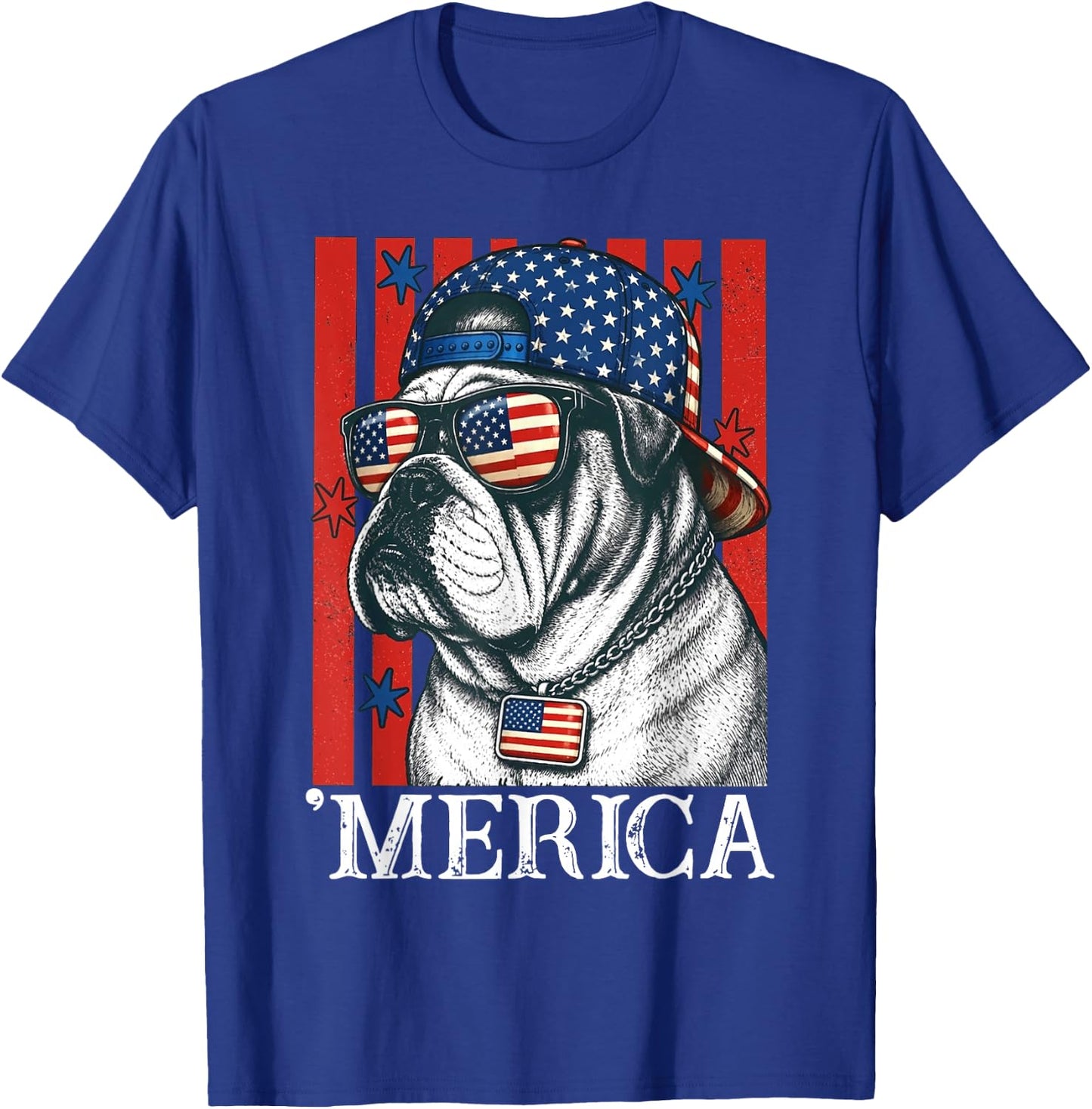 Merica Dog Patriotic English Bulldog American Flag T-Shirt - T-Shirt | Royal