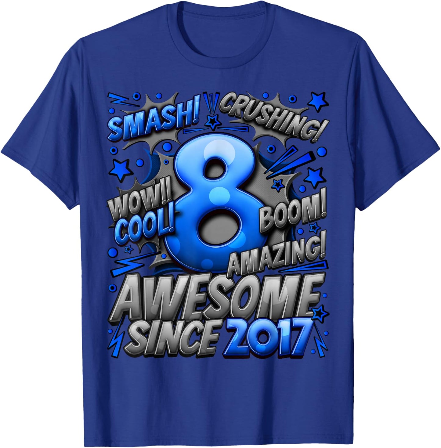 New Comic Style Birthday Gifts 2025 For Boys 8 Year Old Boy Kids Black Small Cotton 70% Polyester 30% Short Sleeve T-Shirt - T-Shirt | Royal