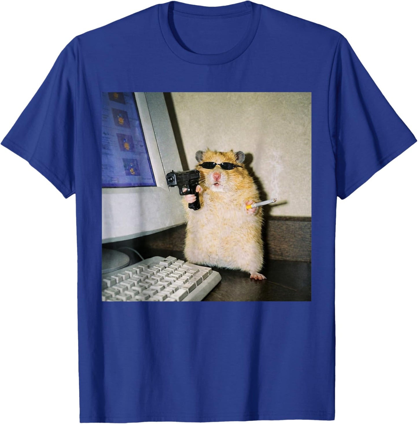 Funny Hamster Meme Cyber Hamster Meme Smoking Humor Computer T-Shirt - T-Shirt | Royal