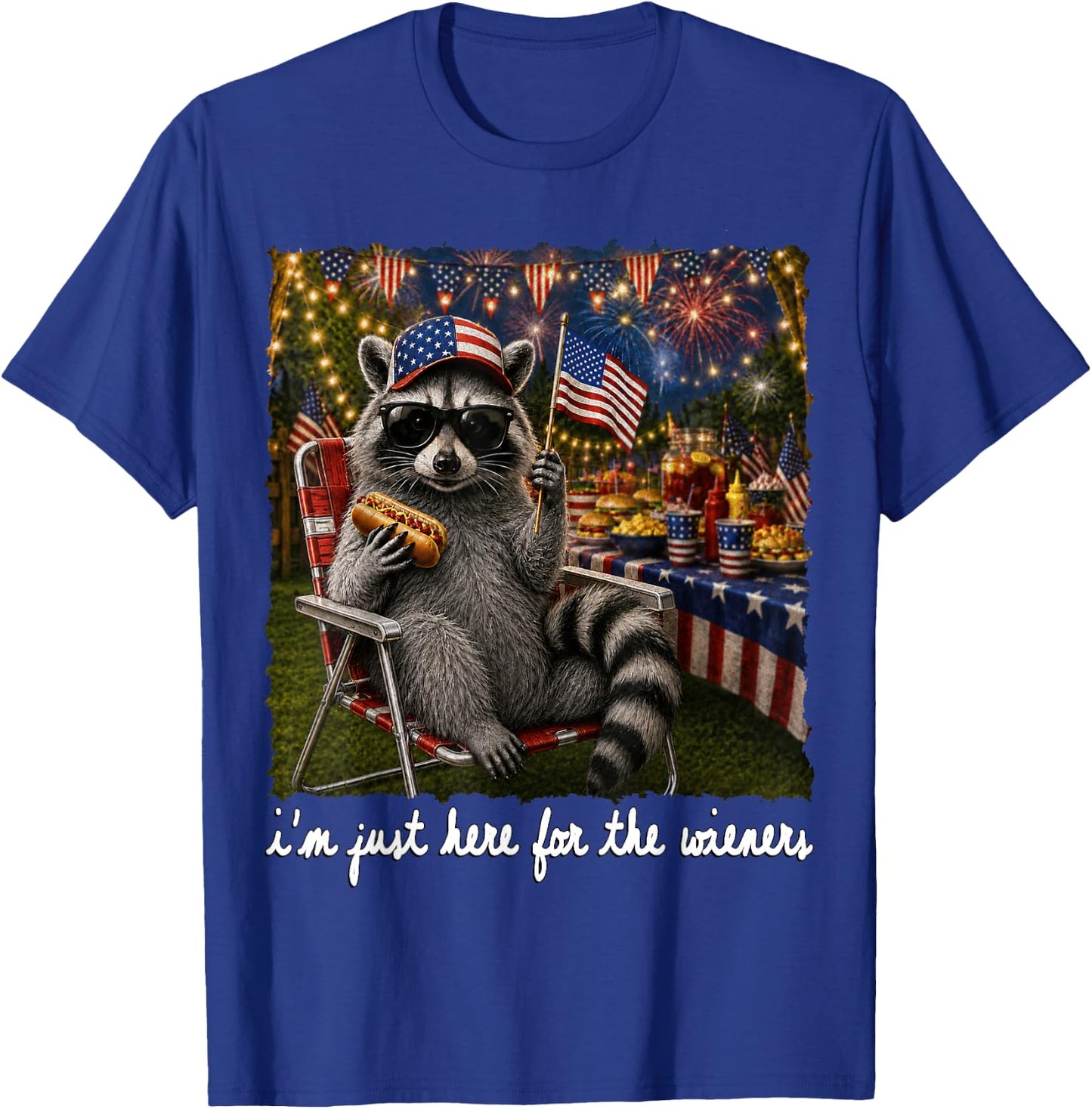 I'm Just Here for The Wieners Feral Raccoon 4th of July Kids T-Shirt - T-Shirt | Royal