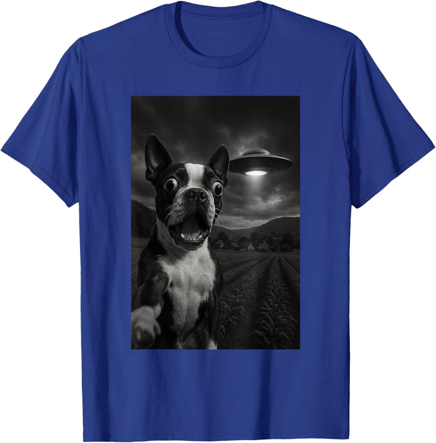 Boston Terrier UFO Encounters Selfie T-Shirt - T-Shirt | Royal