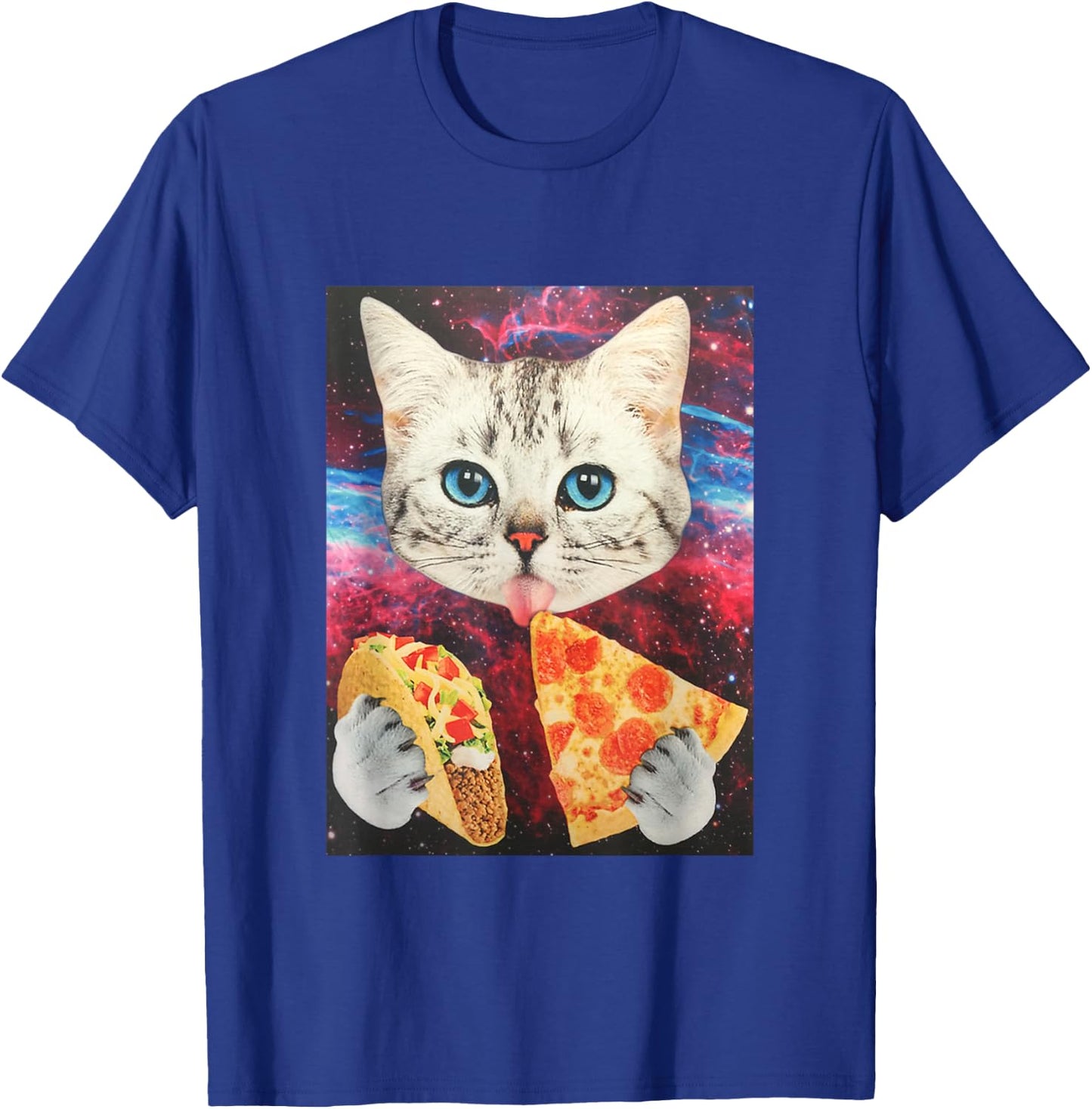 Funny Cute Outer Space Galaxy Cat Meme Pizza Taco Trippy T-Shirt - T-Shirt | Royal