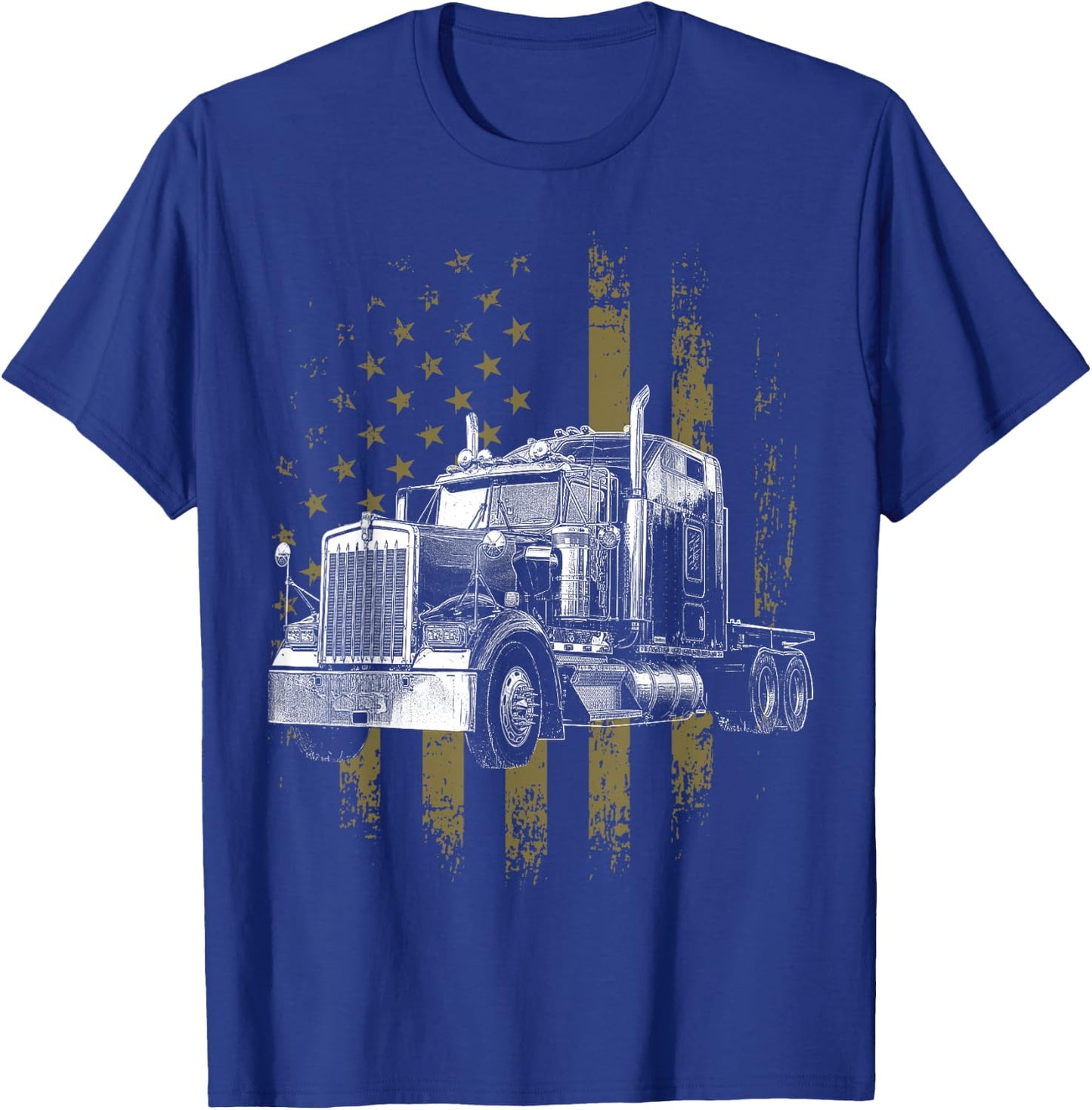 Trucker American Flag Big Rig Semi-Trailer Truck Driver Gift T-Shirt - T-Shirt | Royal
