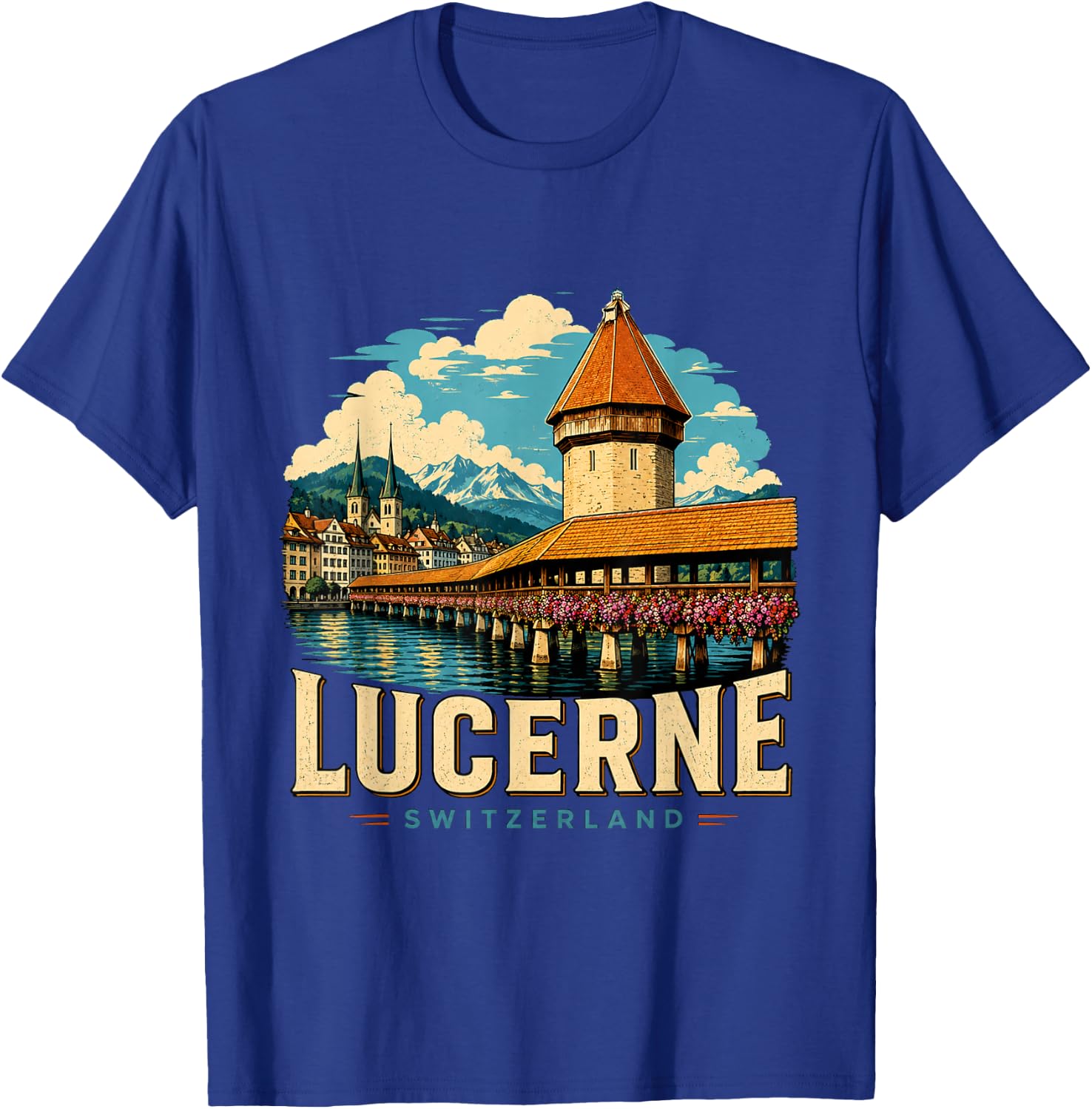 Vintage Lucerne Switzerland Travel Souvenir Landmark Gift T-Shirt - T-Shirt | Royal