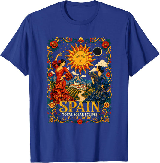 Spain Total Solar Eclipse 2026 August Flamenco Astronomy Art T-Shirt - T-Shirt | Royal
