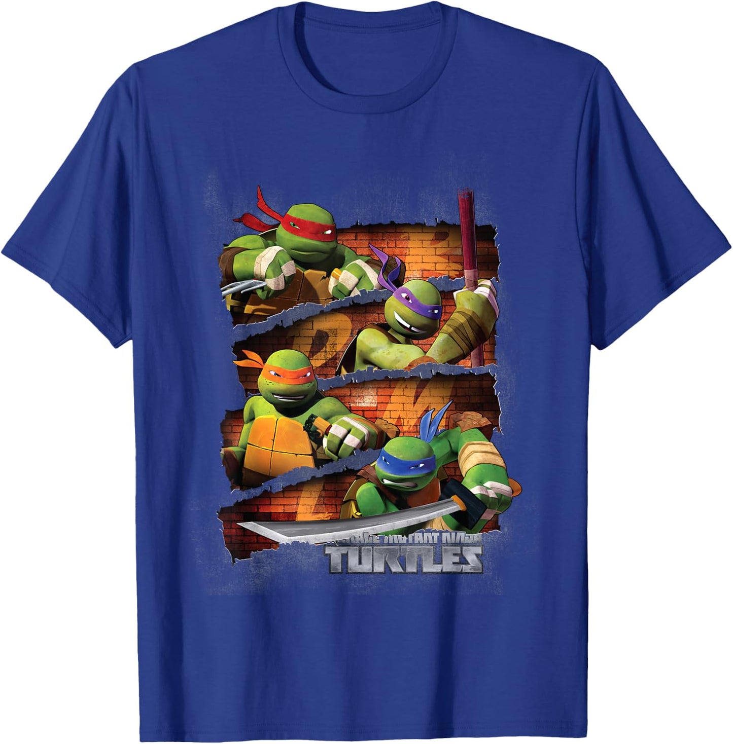 TMNT 4 Turtle Slice With Weapon T-Shirt - T-Shirt | Royal