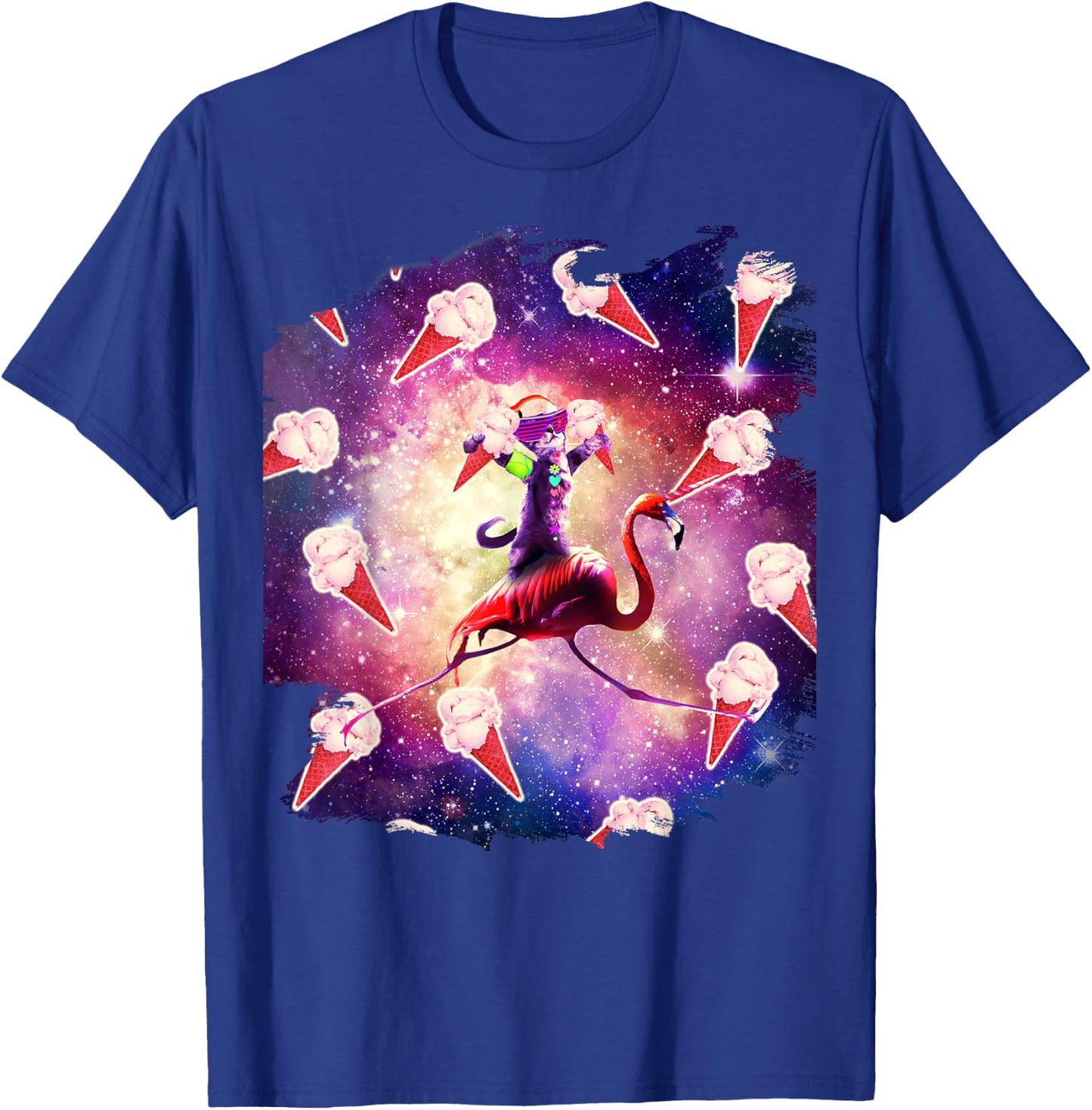 Rave Space Cat On Flamingo Unicorn - Ice Cream Women Kids T-Shirt - T-Shirt | Royal