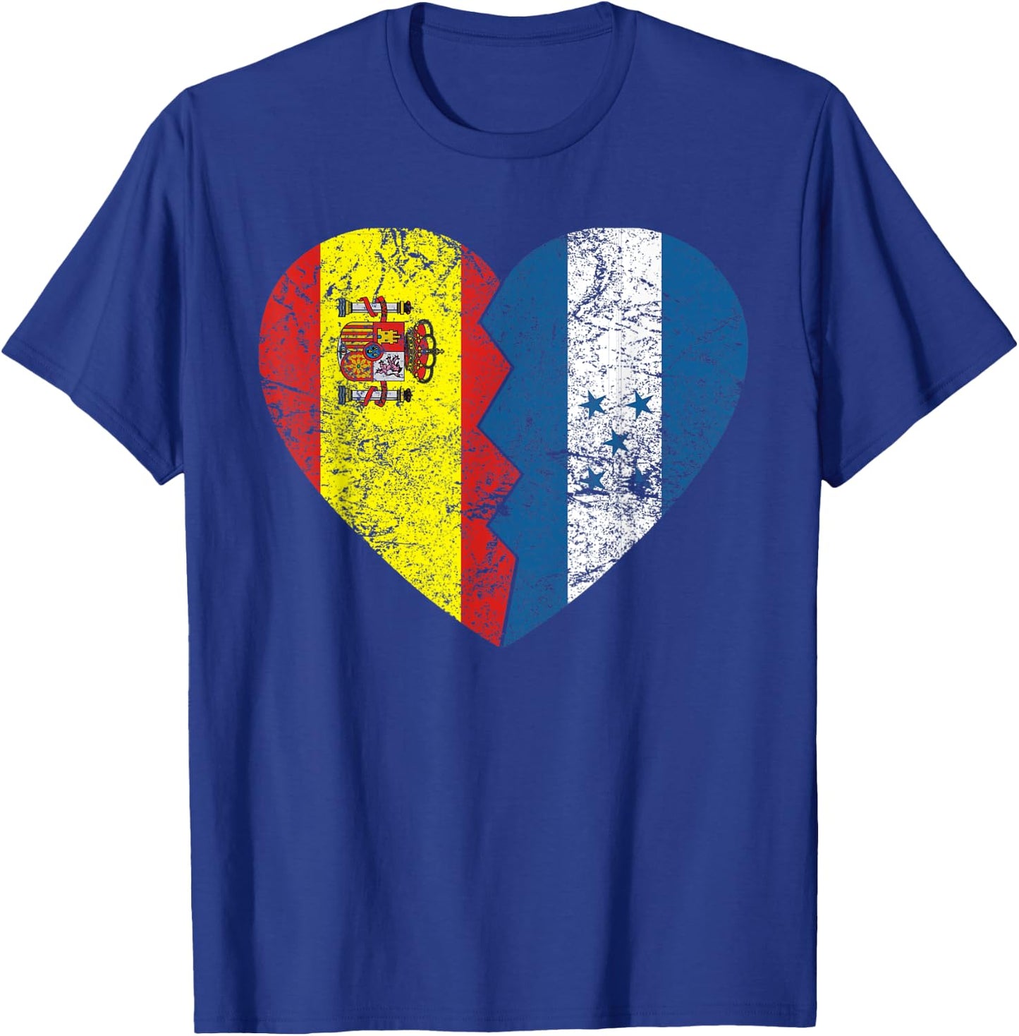 Spanish Honduran Flags Heart | Honduras Spain Roots Vintage T-Shirt - T-Shirt | Royal