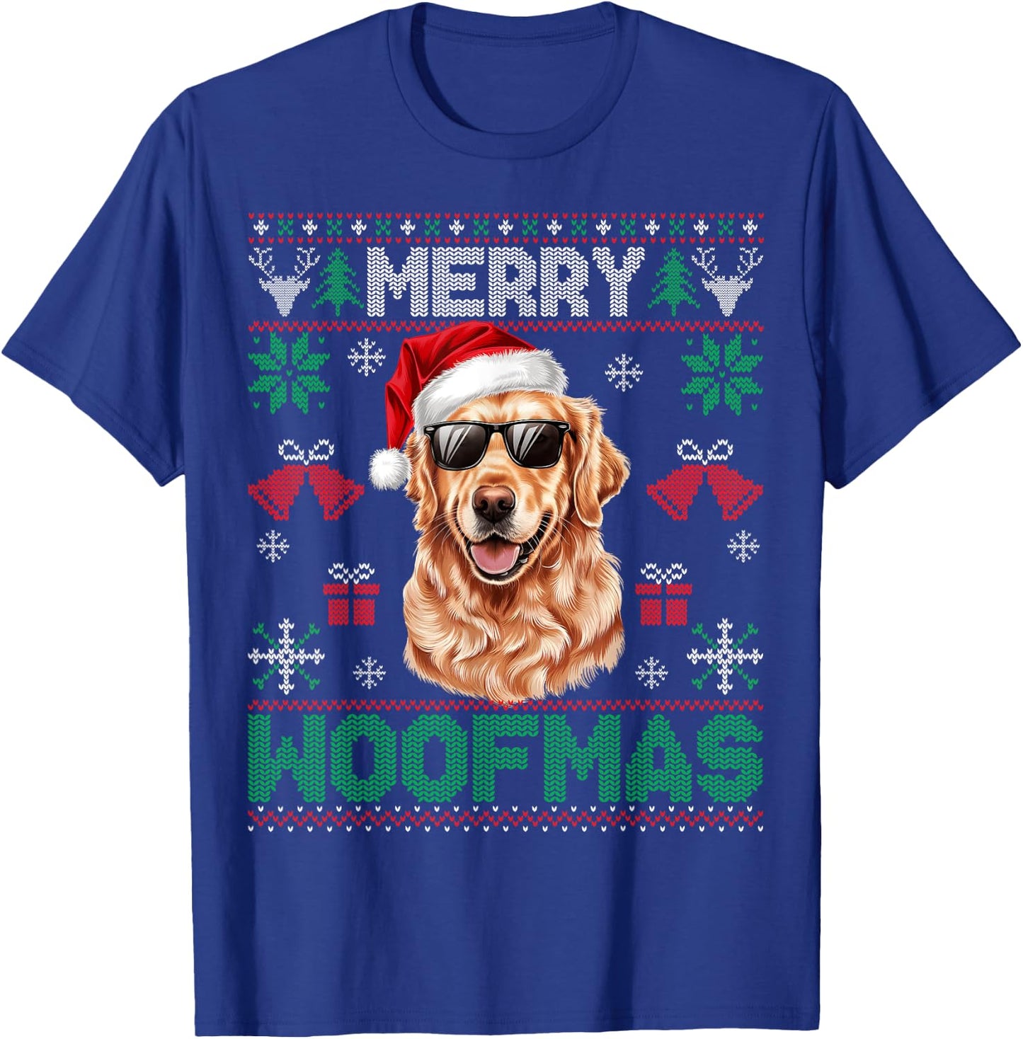 Golden Retrievers Merry Christmas Woofmas Dog Lover Mom Dad Men Women Kids T-Shirt - T-Shirt | Royal