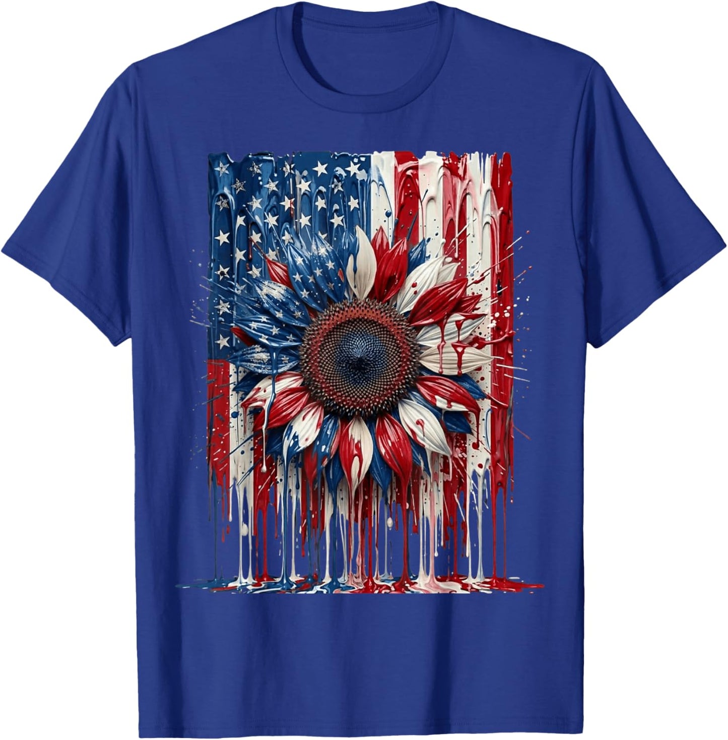 Drip Patrioctic Sunflower American Flag 4th of July T-Shirt - T-Shirt | Royal