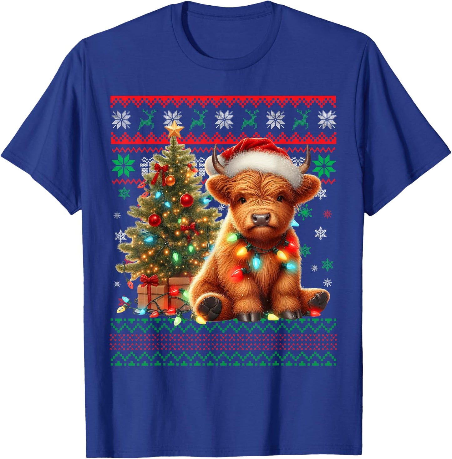 Scottish Highland Cow Christmas Funny Cow Lover Xmas T-Shirt - T-Shirt | Royal