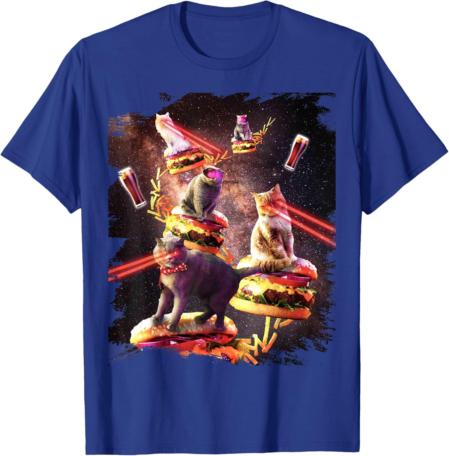 Galaxy Laser Cat On Burger - Space Cheeseburger Cats T-Shirt - T-Shirt | Royal