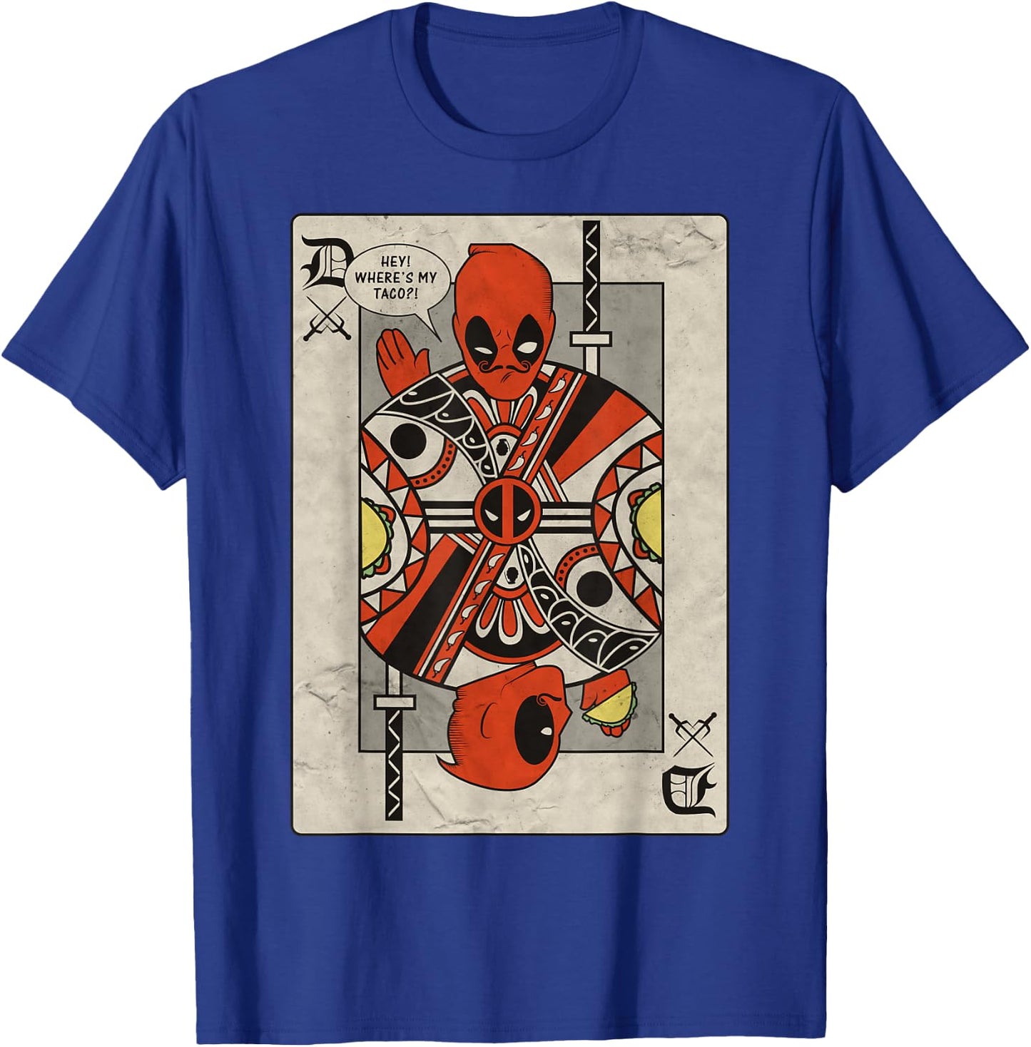 Marvel Deadpool Playing Card Taco Fight Graphic T-Shirt - T-Shirt | Royal