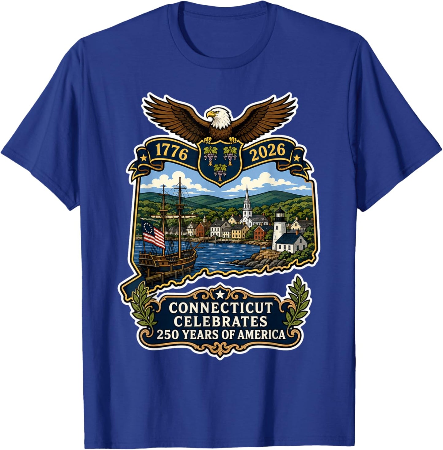 Connecticut 250 Years of America Celebration USA Patriotic T-Shirt - T-Shirt | Royal