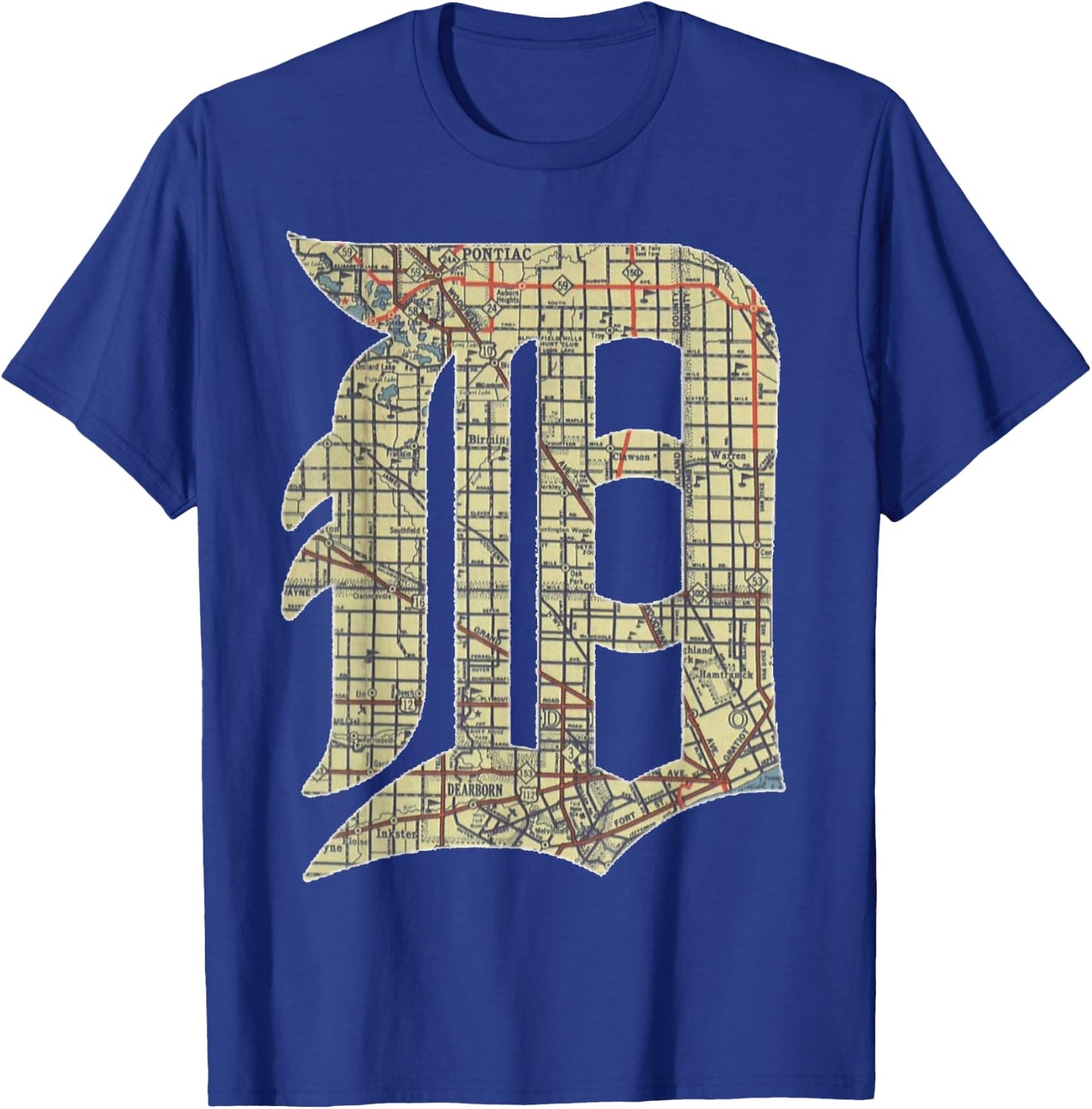 Detroit City Map Old English D T-Shirt - T-Shirt | Royal