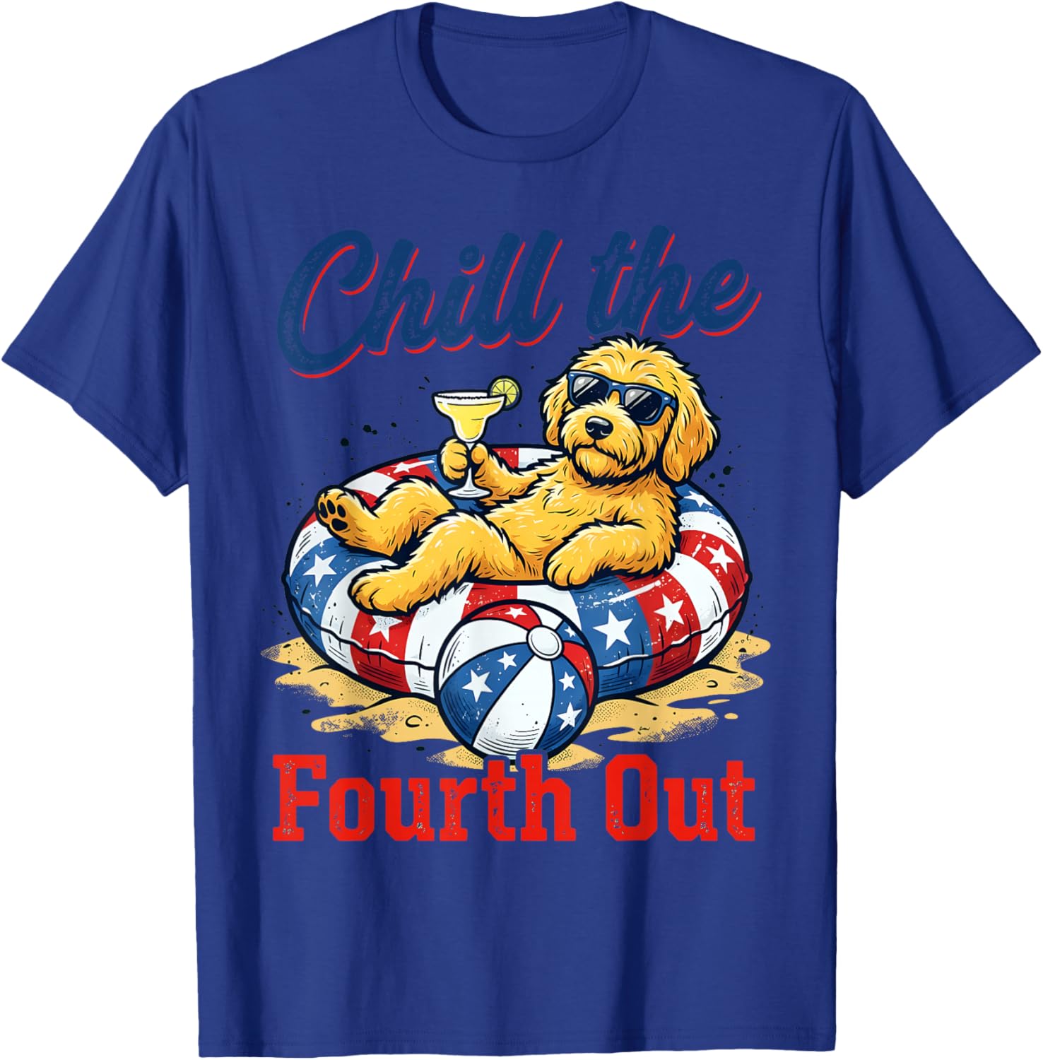 Chill The Fourth Out Patriotic Goldendoodle USA Dog T-Shirt - T-Shirt | Royal