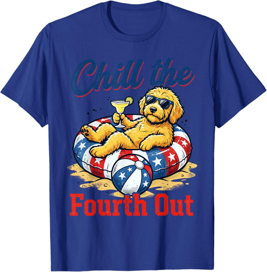 Chill The Fourth Out Patriotic Goldendoodle USA Dog T-Shirt - T-Shirt | Royal