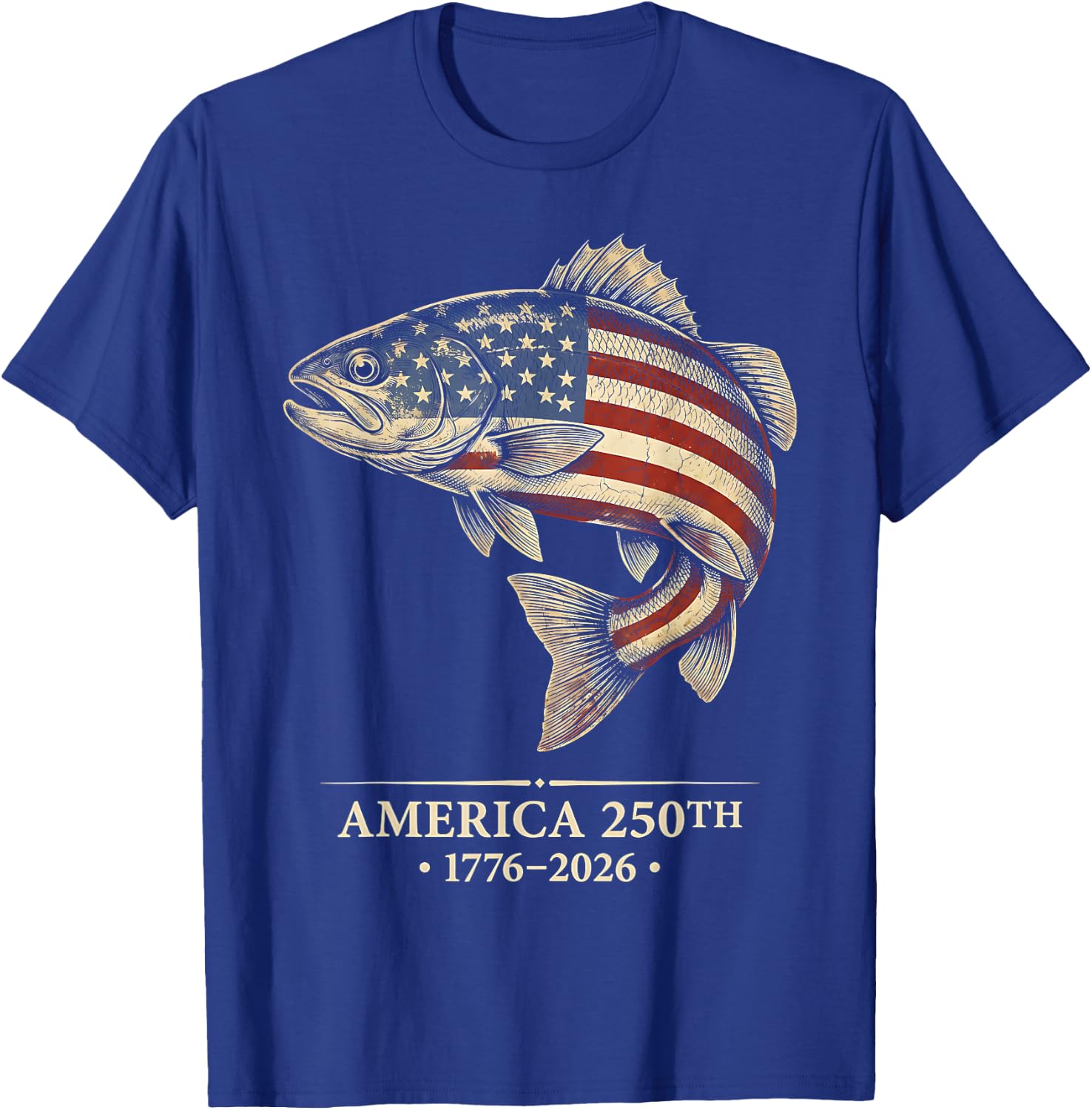 250 America Years 1776 2026 Fishing USA Flag 250th Birthday T-Shirt - T-Shirt | Royal