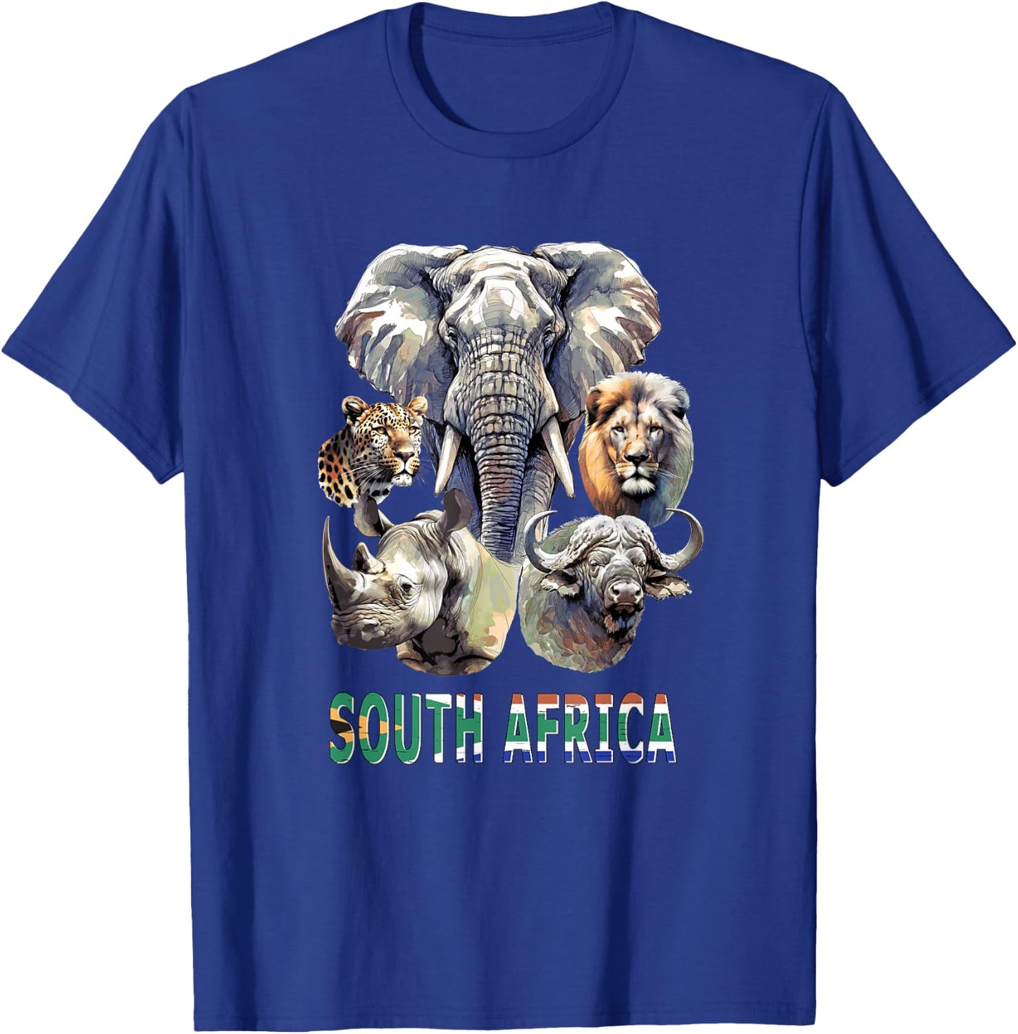 South Africa Big-Five Wildlife Watercolor for Safari Fans T-Shirt - T-Shirt | Royal