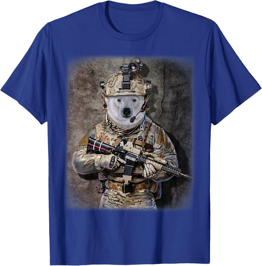 Polar Bear as Army Commando in Full Tactical Gear T-Shirt - T-Shirt | Royal