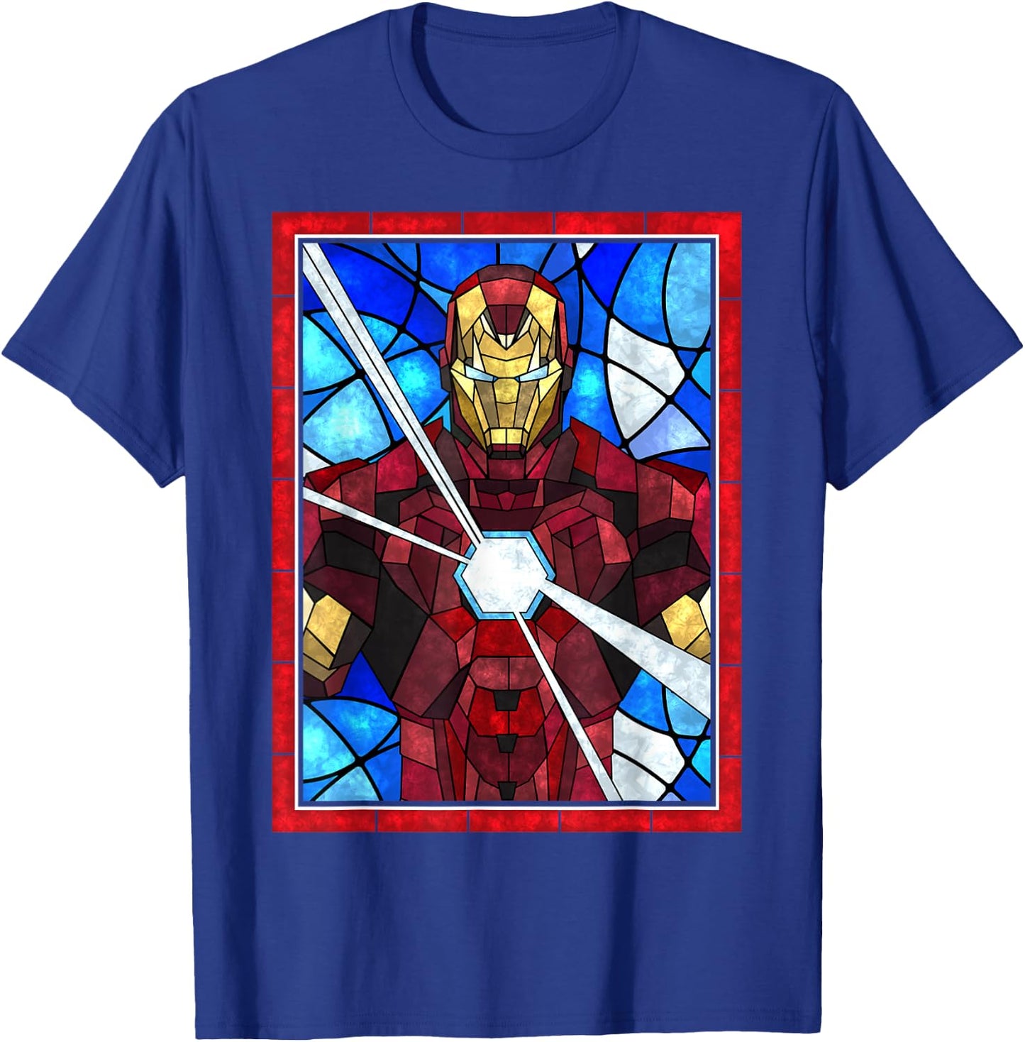 Marvel Iron Man Arc Reactor Beams Stained Glass Portrait T-Shirt - T-Shirt | Royal