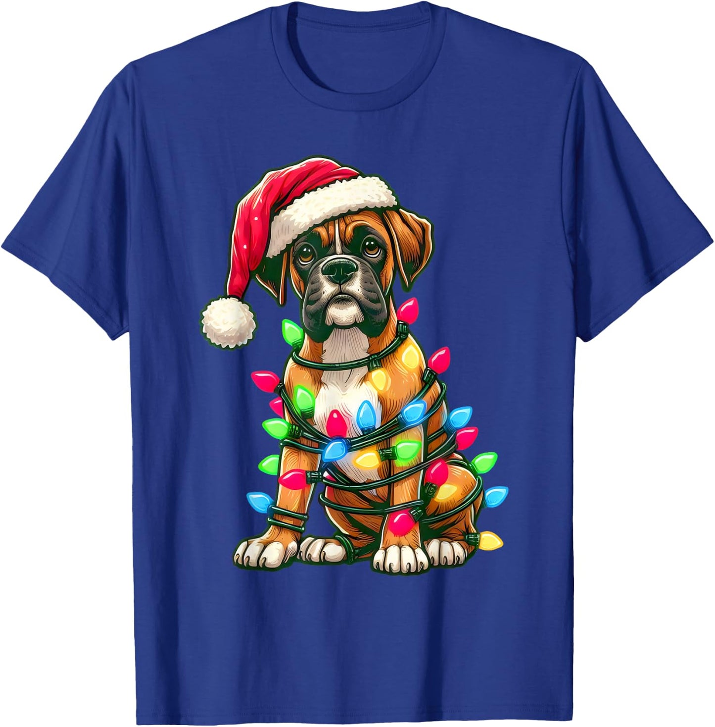 Merry Christmas Boxer Santa Christmas Lights Dog Xmas Tree T-Shirt - T-Shirt | Royal