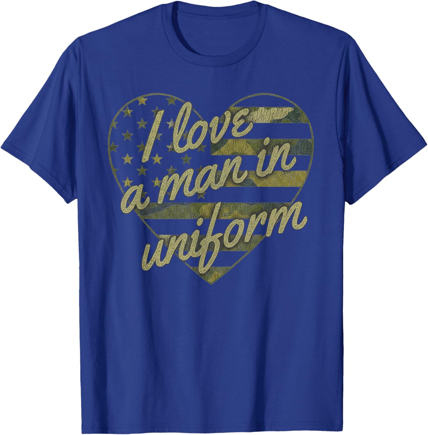 I Love A Man in Uniform Camouflage Heart Star T-Shirt - T-Shirt | Royal