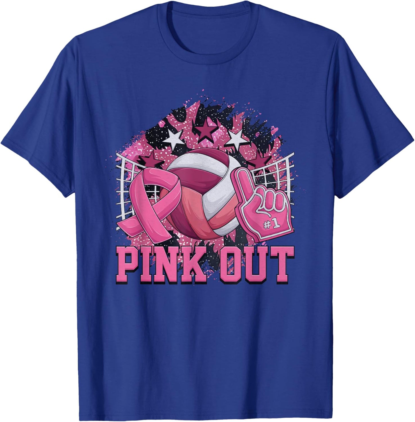 Pink Out Volleyball Pink Ribbon Breast Cancer Awareness T-Shirt - T-Shirt | Royal