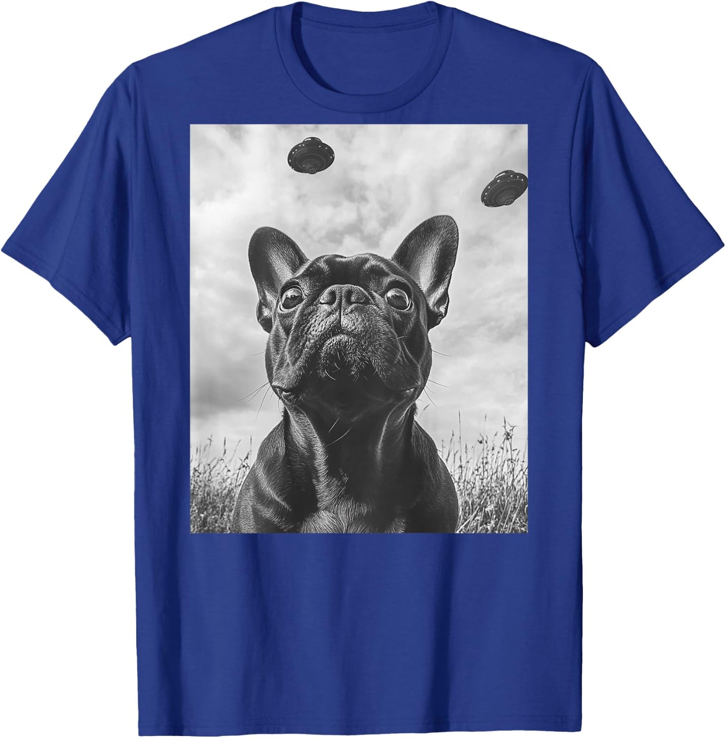 Funny graphic French Bulldog Frenchie UFO Alien Funny weird Women Kids T-Shirt - T-Shirt | Royal